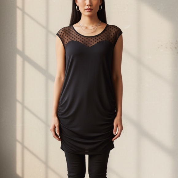 Ember Tops - Ember Sleeveless Dress Top with Shear Polka Dot Neckline‎